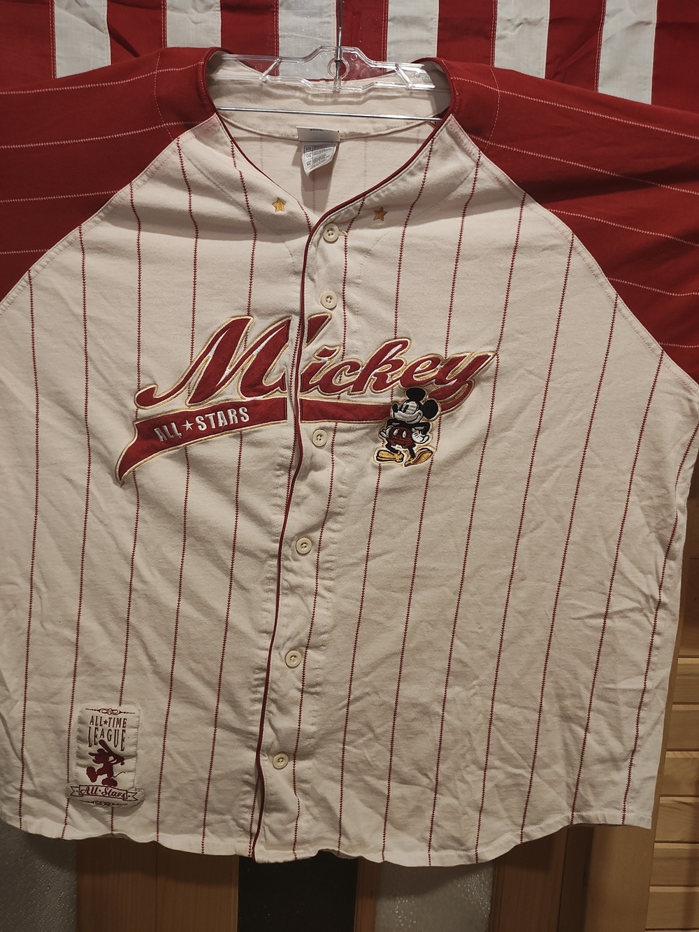Vintage Mickey All-Stars Red & Cream Baseball Jersey Shirt